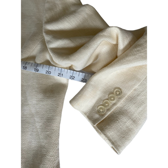 Vintage Lauren Ralph Lauren Nehru Jacket 1990's Sz 14W Ivory White Linen Fitted - Picture 11 of 12